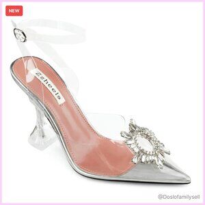 Crystal Slingback Pumps Elegant Pointed Toe Strappy Heels Party Wear